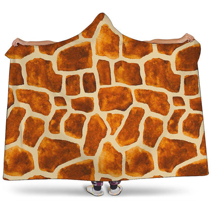 Brown Watercolor Giraffe Pattern Print Hooded Blanket