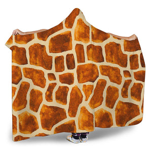 Brown Watercolor Giraffe Pattern Print Hooded Blanket