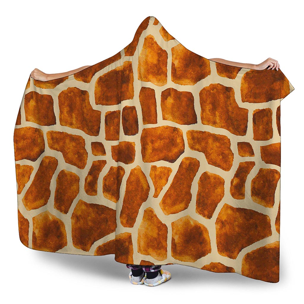 Brown Watercolor Giraffe Pattern Print Hooded Blanket