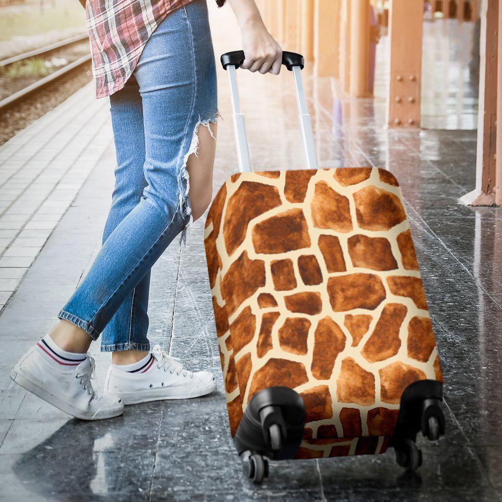 Brown Watercolor Giraffe Pattern Print Luggage Cover GearFrost