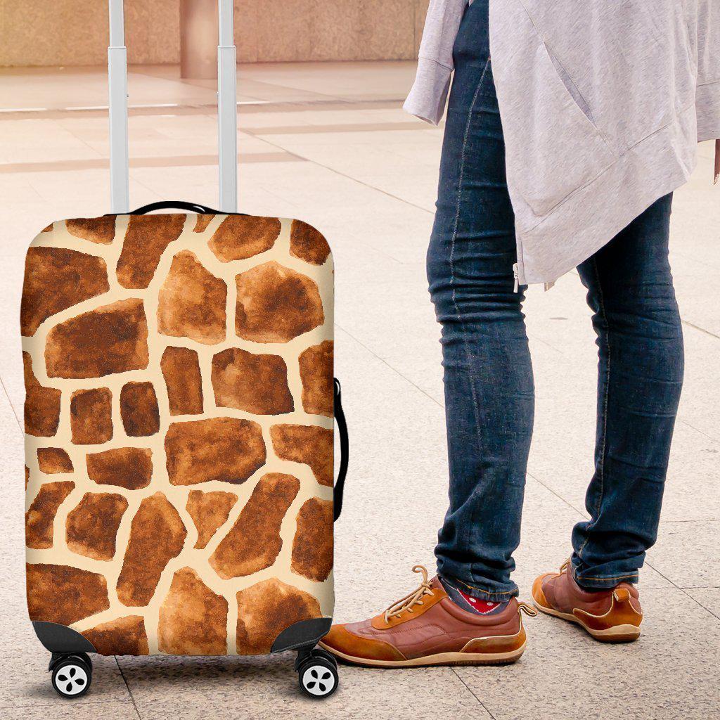 Brown Watercolor Giraffe Pattern Print Luggage Cover GearFrost