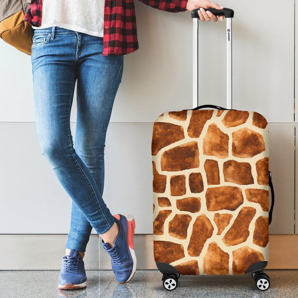 Brown Watercolor Giraffe Pattern Print Luggage Cover GearFrost