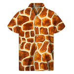Brown Watercolor Giraffe Pattern Print Men's Short Sleeve Shirt