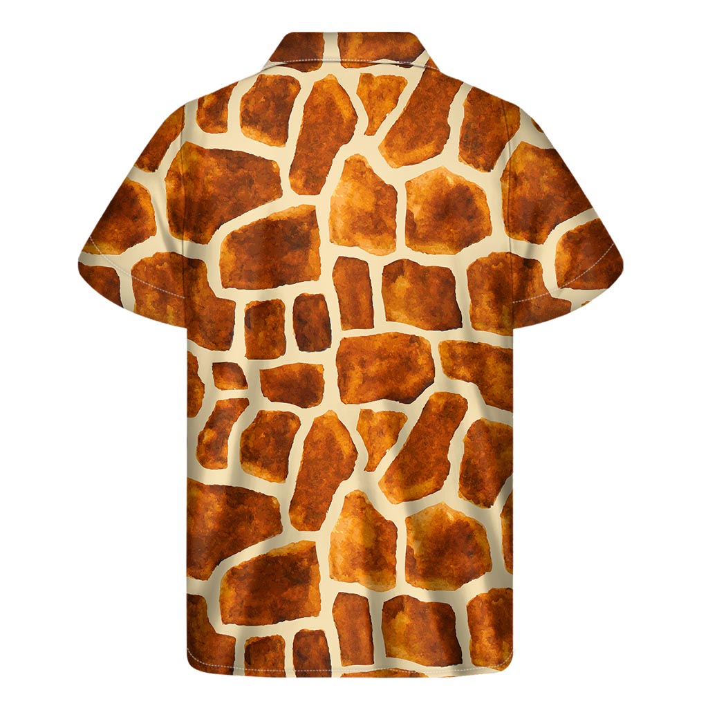 Brown Watercolor Giraffe Pattern Print Men's Short Sleeve Shirt