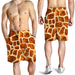 Brown Watercolor Giraffe Pattern Print Men's Shorts