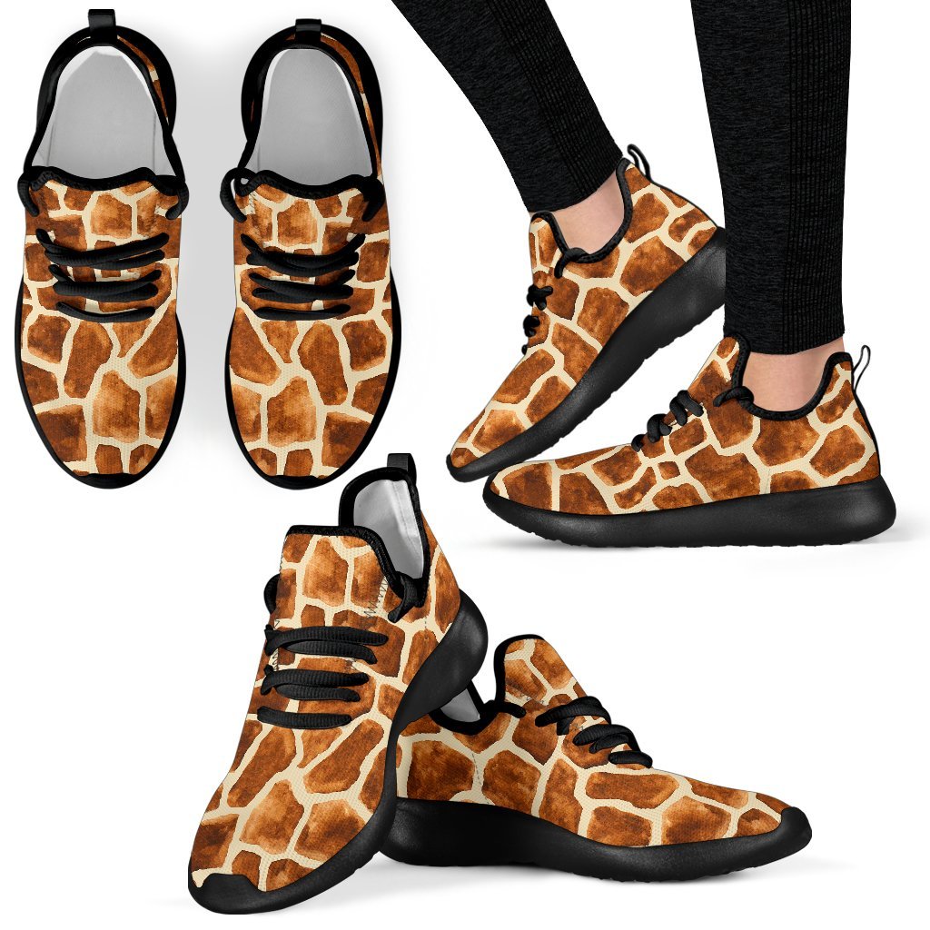 Brown Watercolor Giraffe Pattern Print Mesh Knit Shoes GearFrost