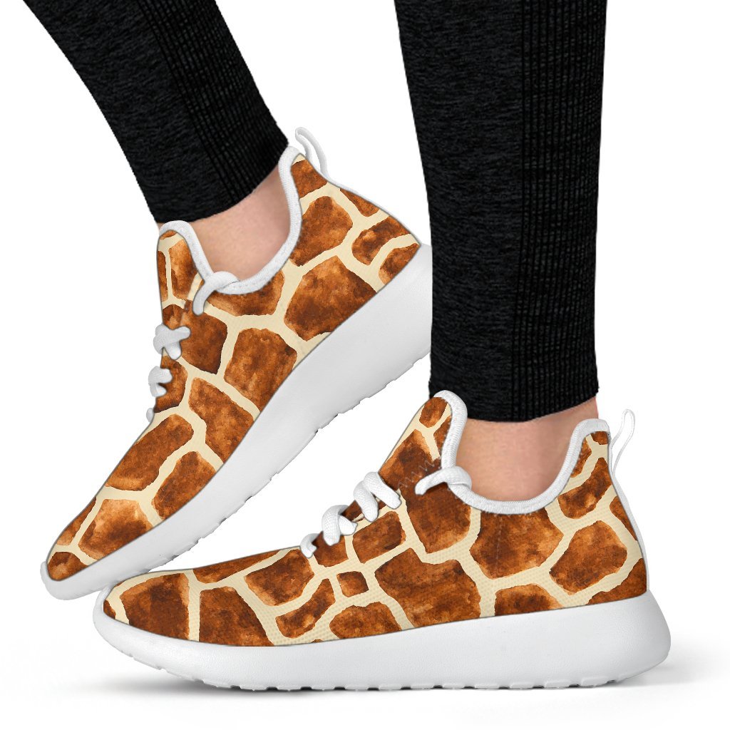 Brown Watercolor Giraffe Pattern Print Mesh Knit Shoes GearFrost