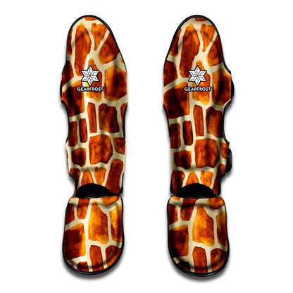 Brown Watercolor Giraffe Pattern Print Muay Thai Shin Guard