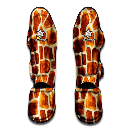 Brown Watercolor Giraffe Pattern Print Muay Thai Shin Guard