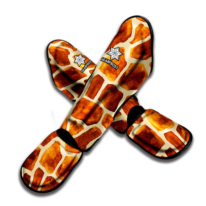 Brown Watercolor Giraffe Pattern Print Muay Thai Shin Guard