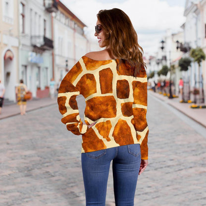 Brown Watercolor Giraffe Pattern Print Off Shoulder Sweatshirt GearFrost