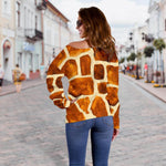 Brown Watercolor Giraffe Pattern Print Off Shoulder Sweatshirt GearFrost
