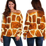 Brown Watercolor Giraffe Pattern Print Off Shoulder Sweatshirt GearFrost