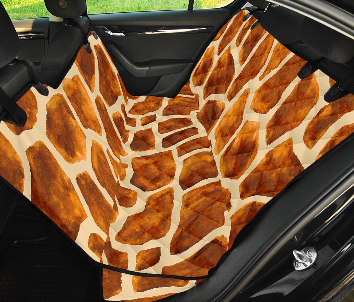 Brown Watercolor Giraffe Pattern Print Pet Car Back Seat Cover