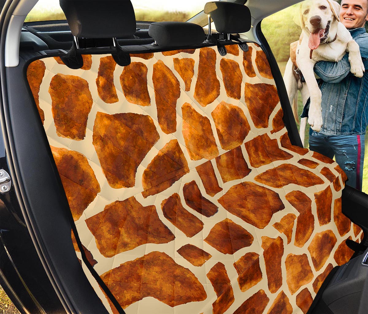 Brown Watercolor Giraffe Pattern Print Pet Car Back Seat Cover