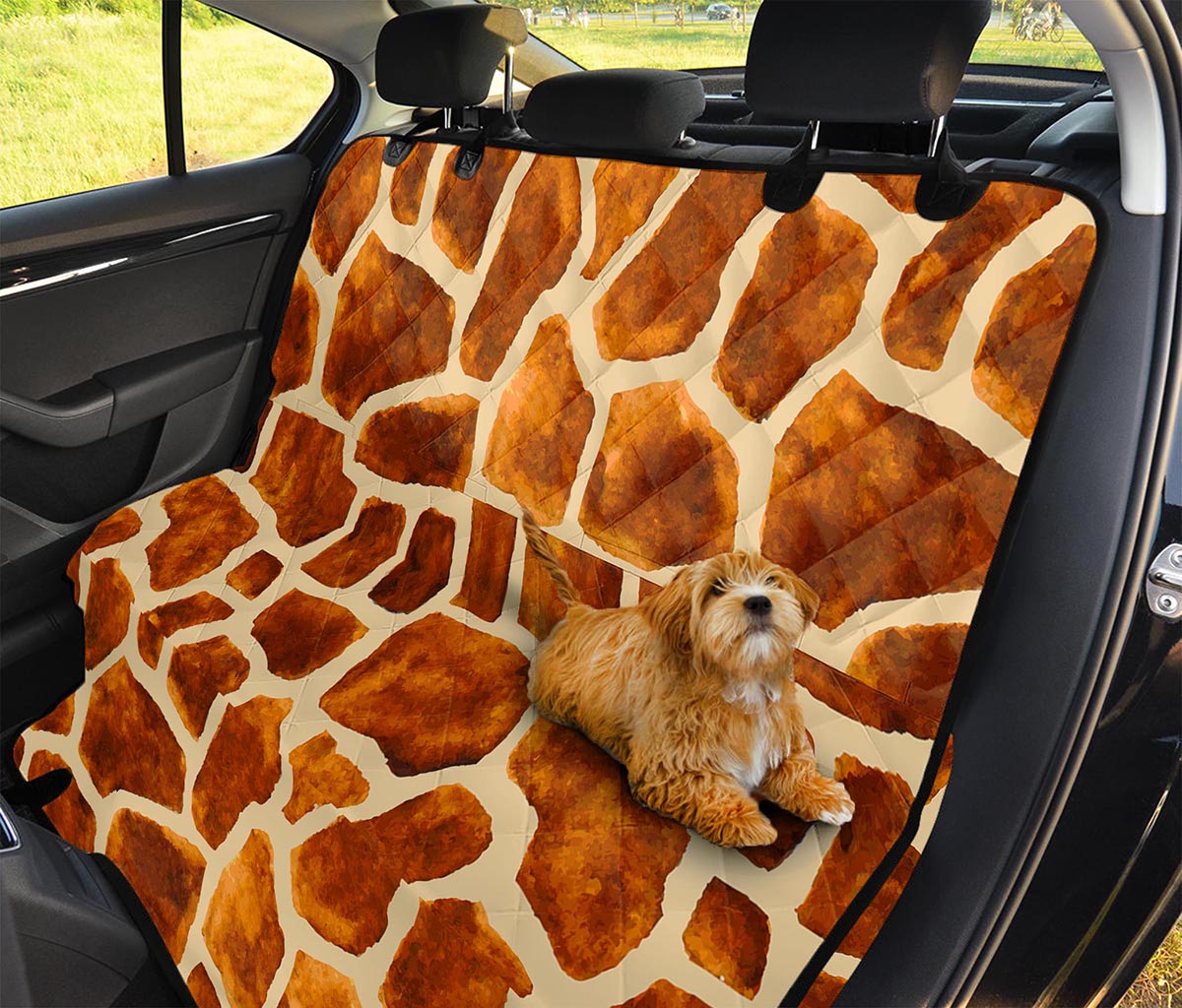 Brown Watercolor Giraffe Pattern Print Pet Car Back Seat Cover