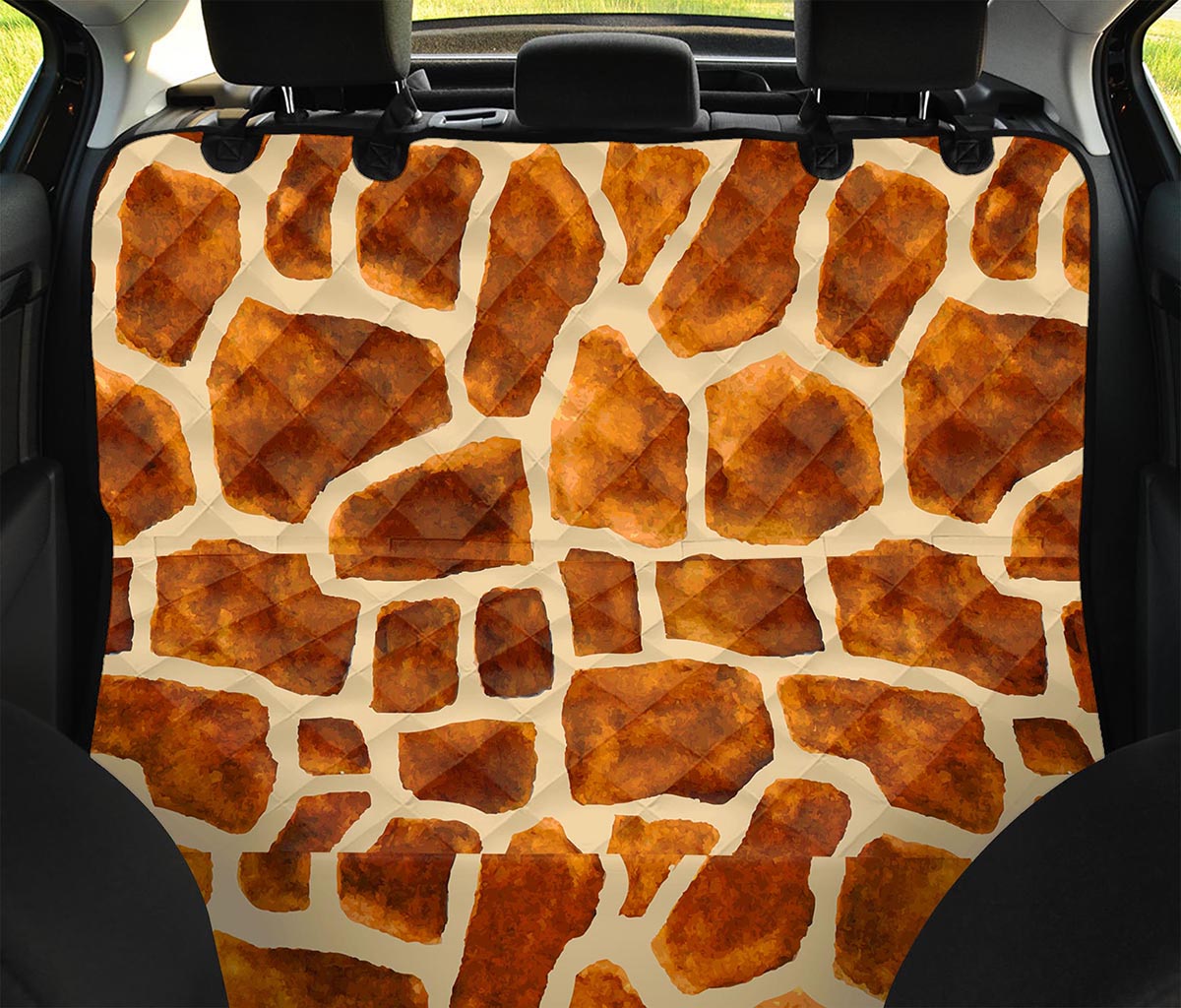 Brown Watercolor Giraffe Pattern Print Pet Car Back Seat Cover