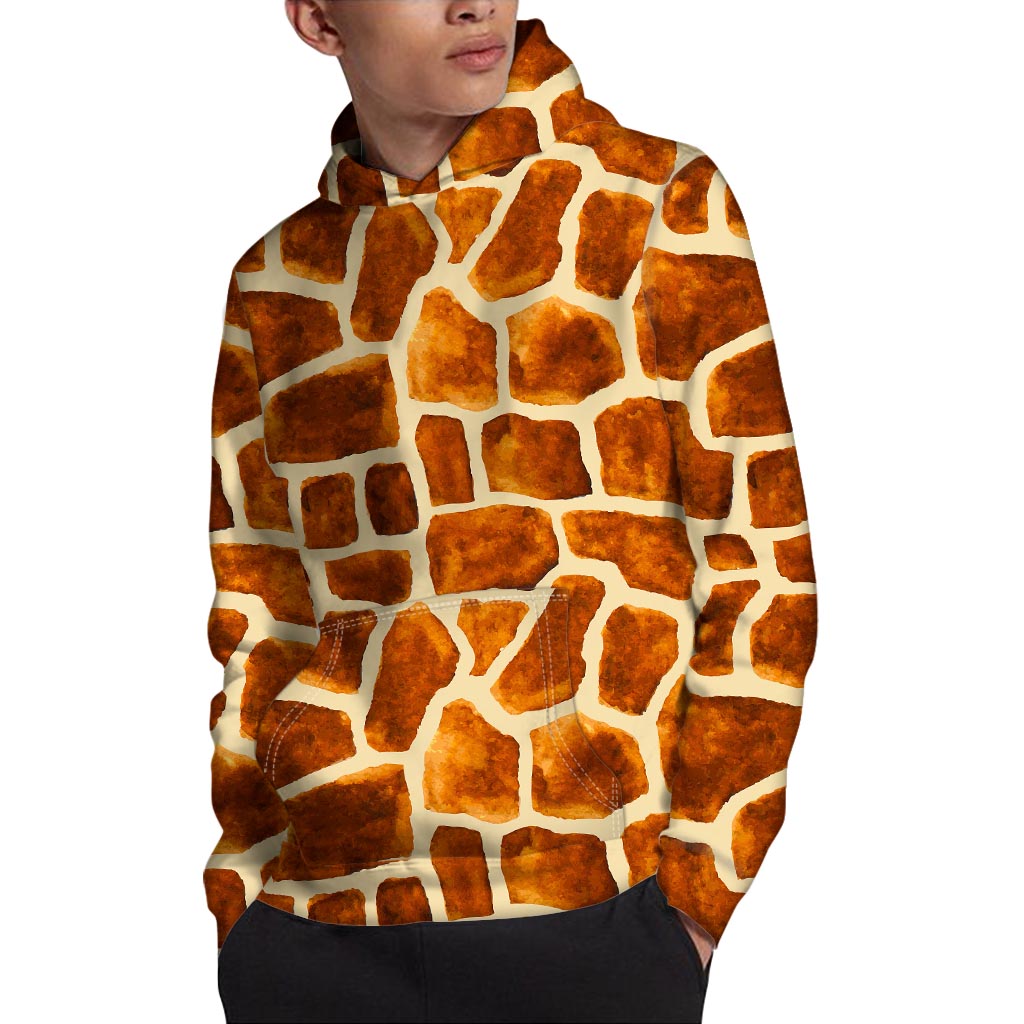 Brown Watercolor Giraffe Pattern Print Pullover Hoodie