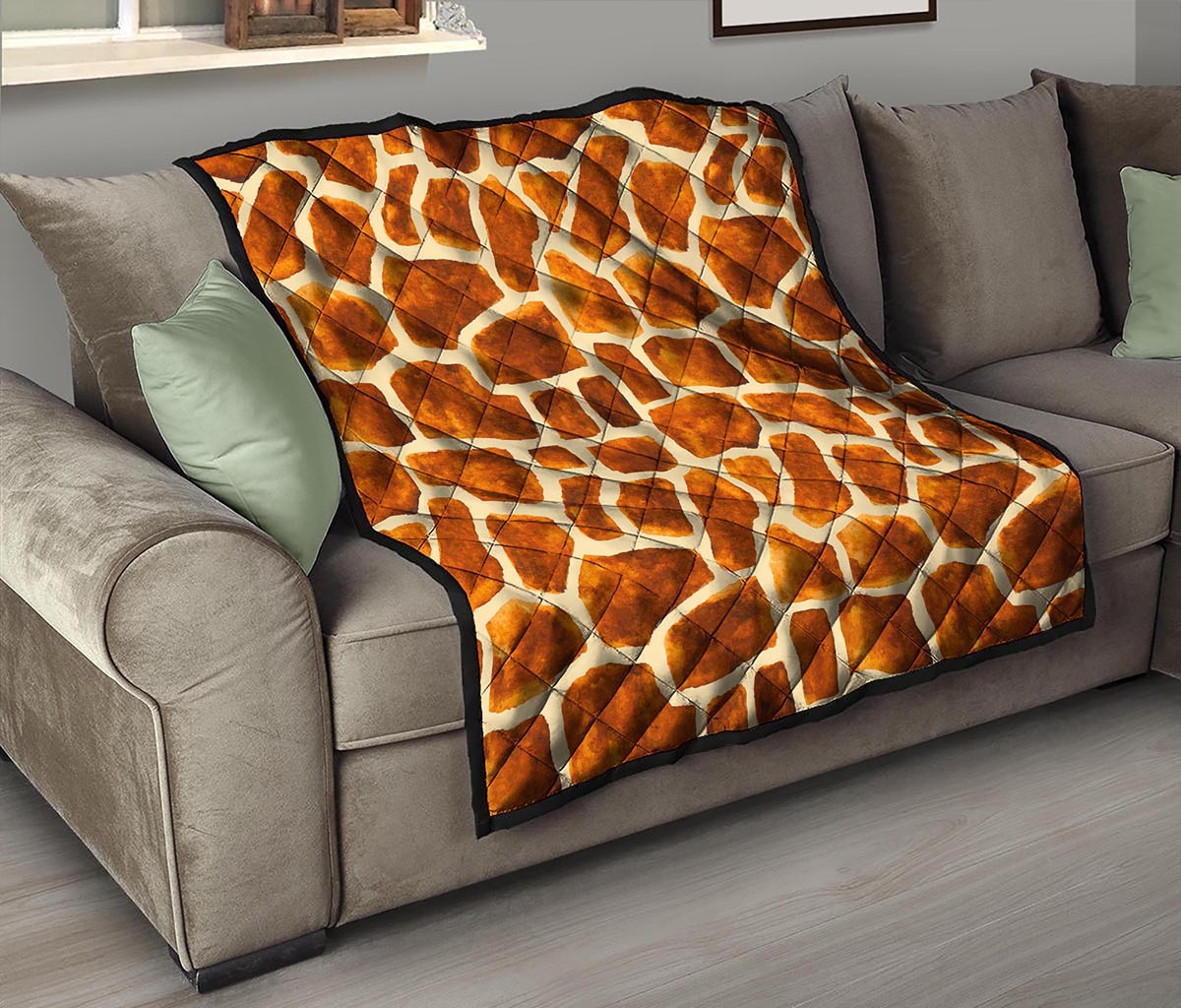 Brown Watercolor Giraffe Pattern Print Quilt