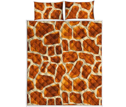 Brown Watercolor Giraffe Pattern Print Quilt Bed Set