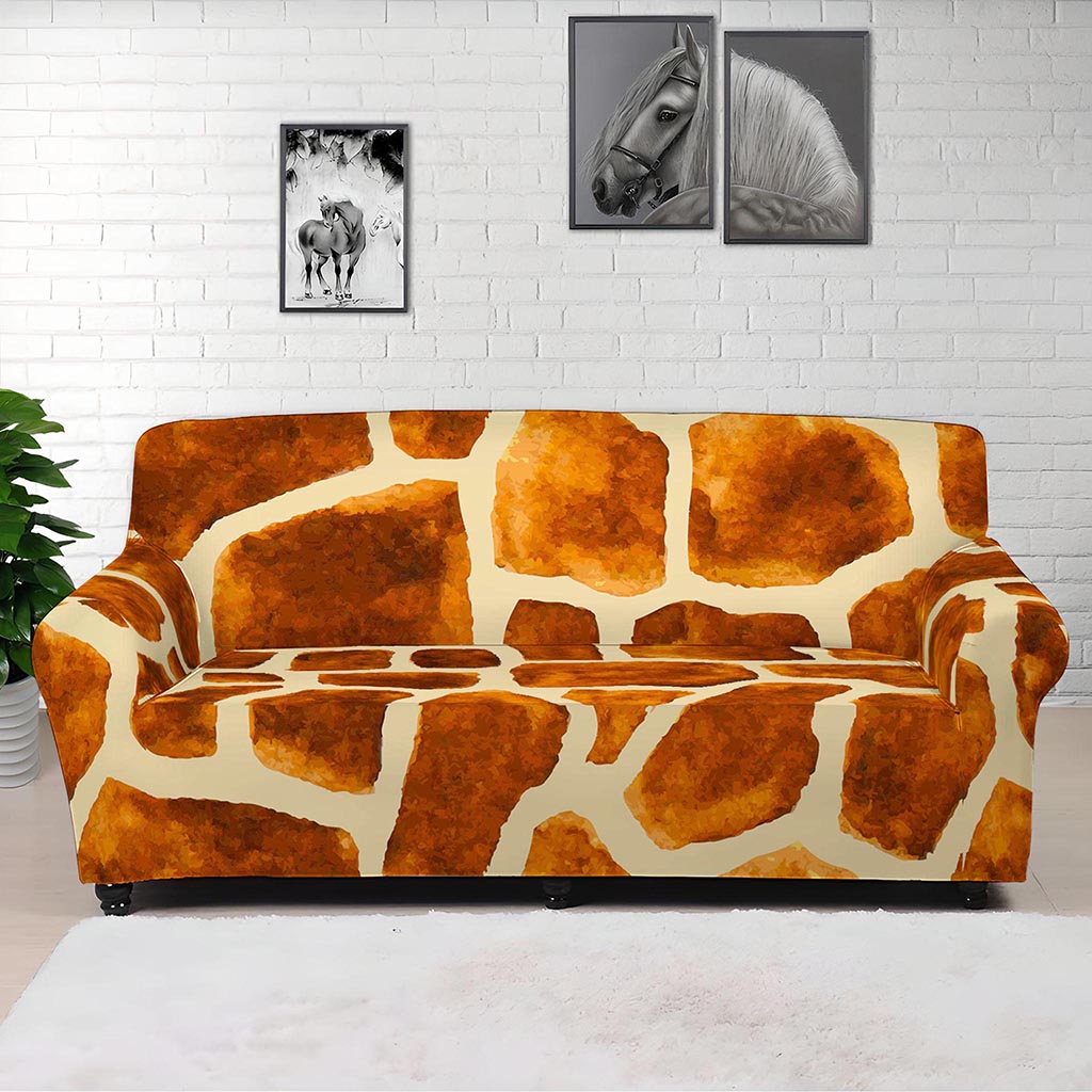 Brown Watercolor Giraffe Pattern Print Sofa Cover