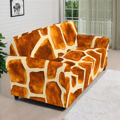 Brown Watercolor Giraffe Pattern Print Sofa Cover