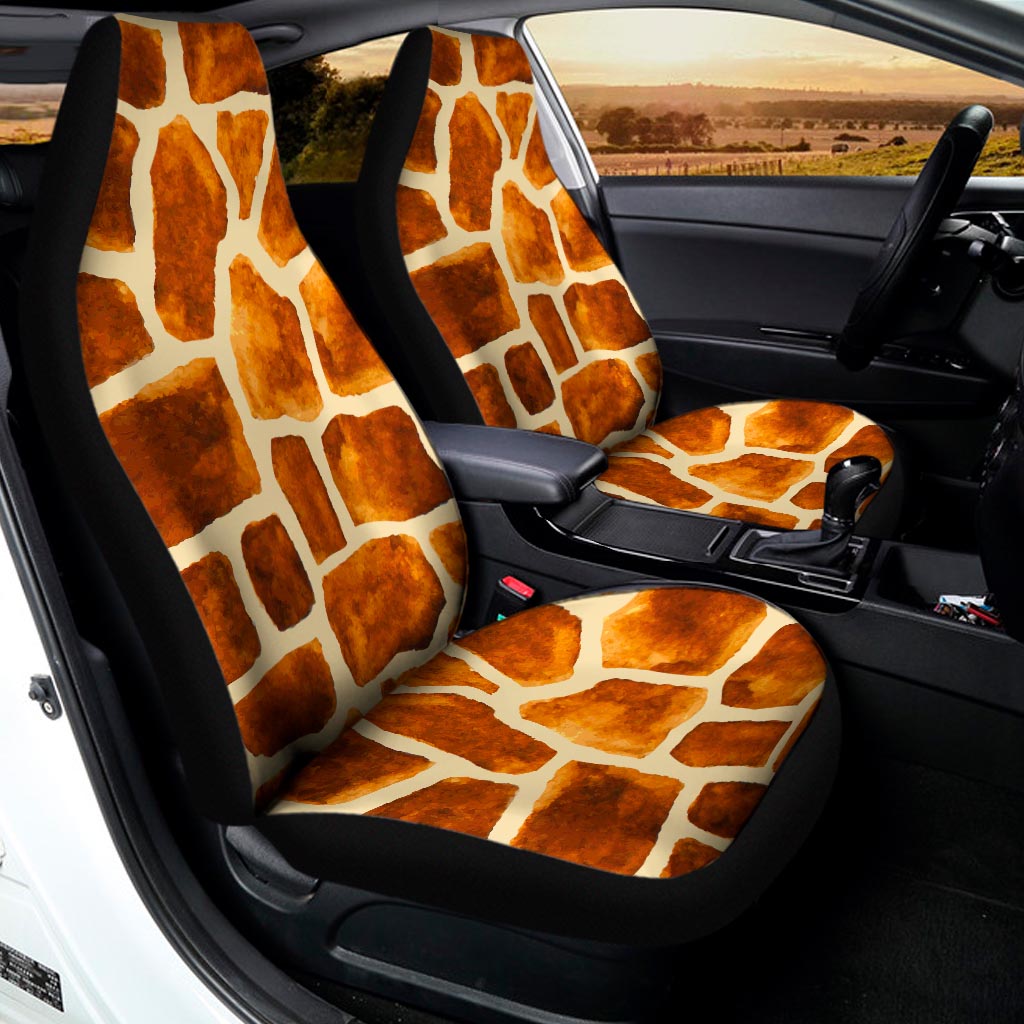 Brown Watercolor Giraffe Pattern Print Universal Fit Car Seat Covers