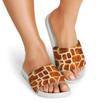 Brown Watercolor Giraffe Pattern Print White Slide Sandals