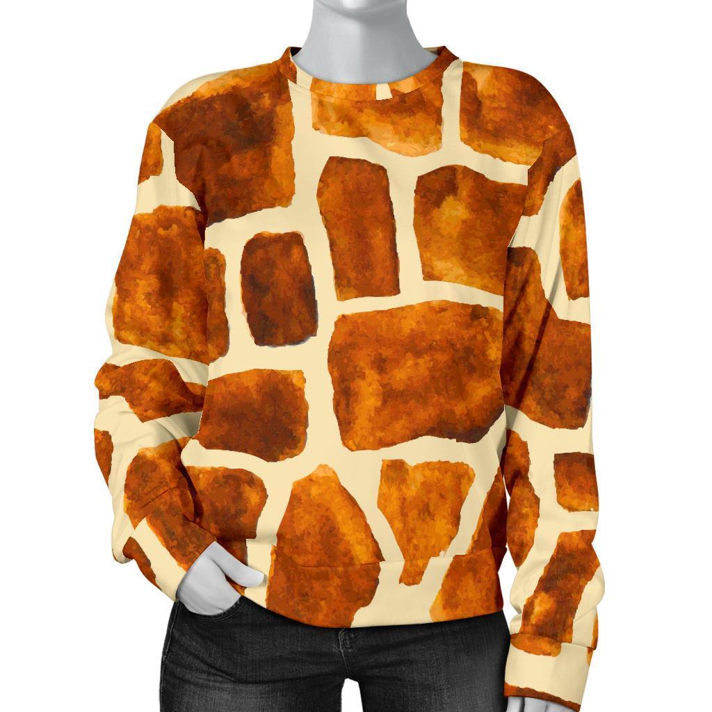 Brown Watercolor Giraffe Pattern Print Women's Crewneck Sweatshirt GearFrost