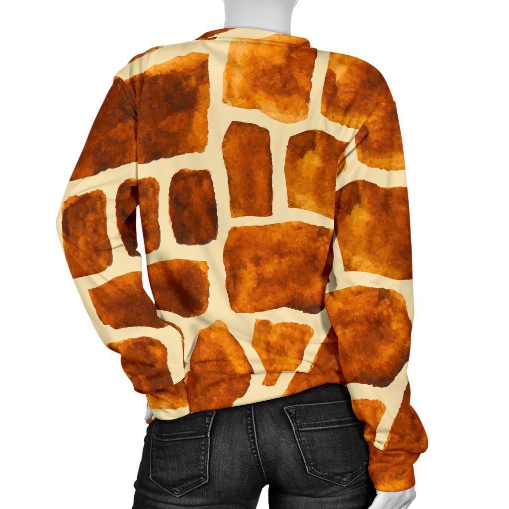 Brown Watercolor Giraffe Pattern Print Women's Crewneck Sweatshirt GearFrost
