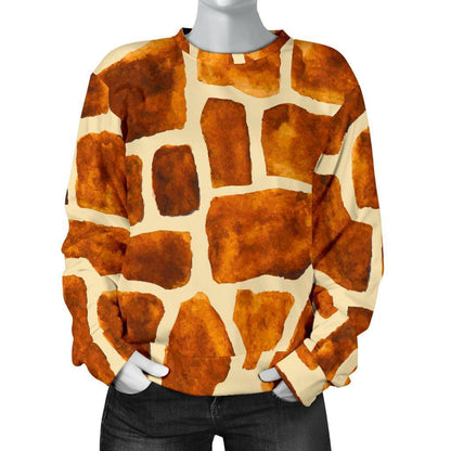 Brown Watercolor Giraffe Pattern Print Women's Crewneck Sweatshirt GearFrost