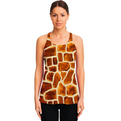 Brown Watercolor Giraffe Pattern Print Women's Racerback Tank Top