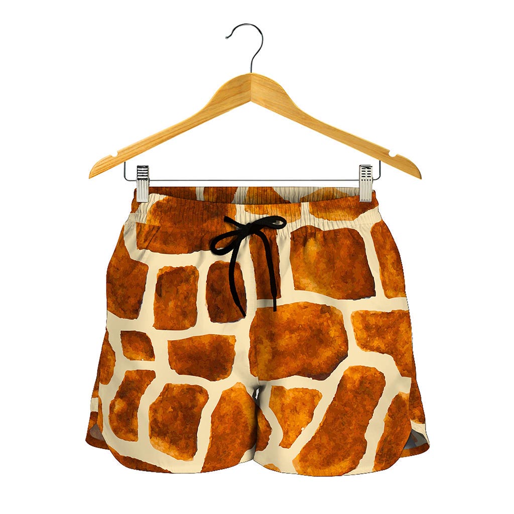 Brown Watercolor Giraffe Pattern Print Women's Shorts