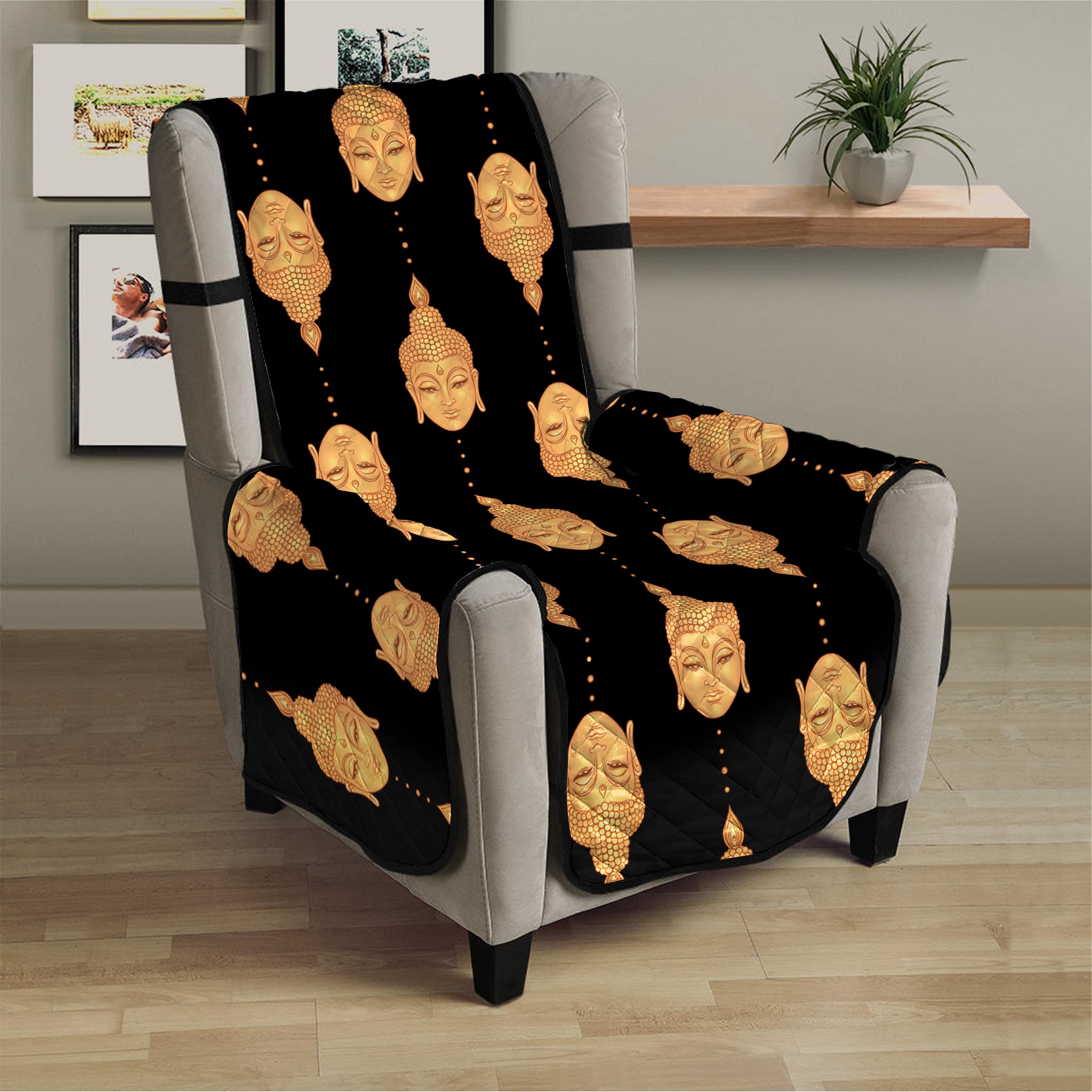 Buddha Pattern Print Armchair Protector