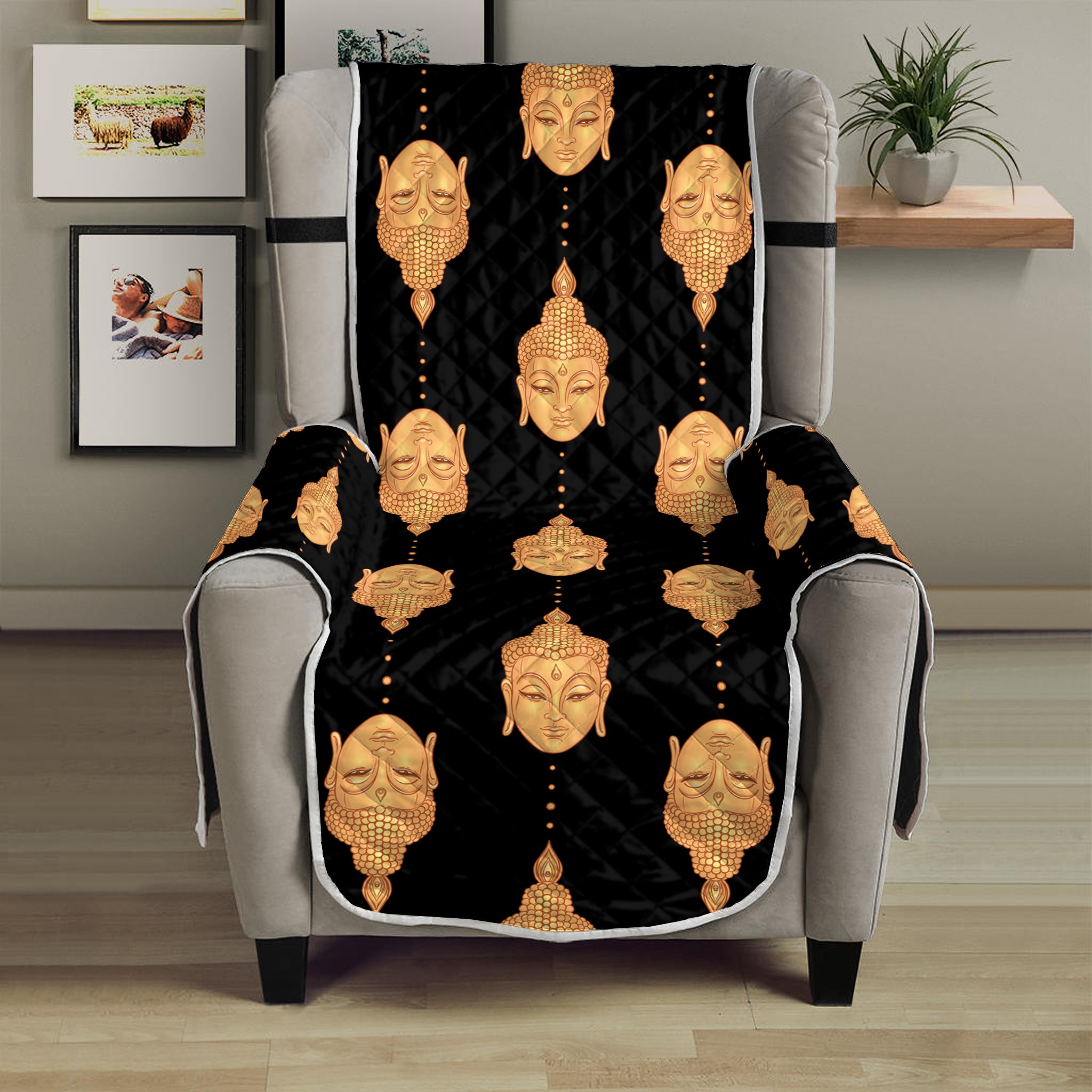 Buddha Pattern Print Armchair Protector