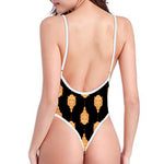 Buddha Pattern Print One Piece High Cut Swimsuit