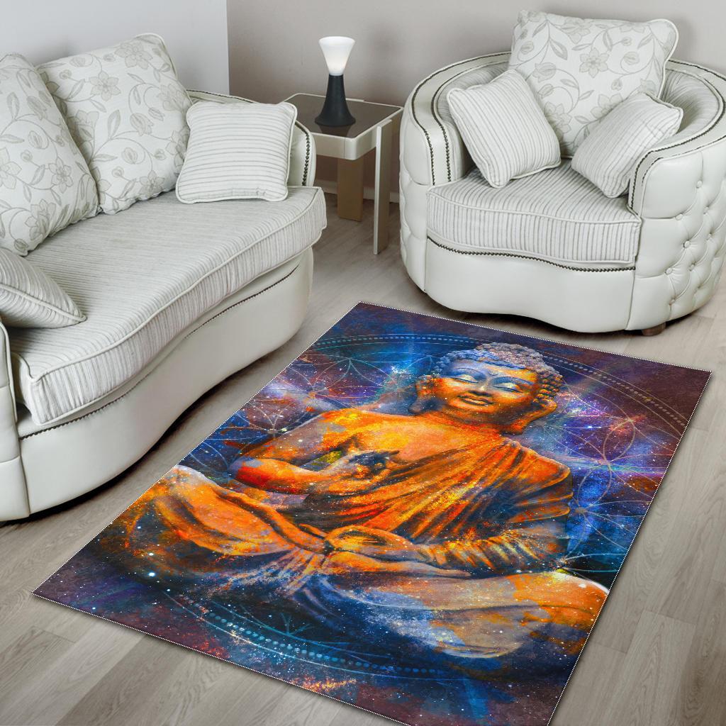 Buddha Statue Mandala Print Area Rug GearFrost