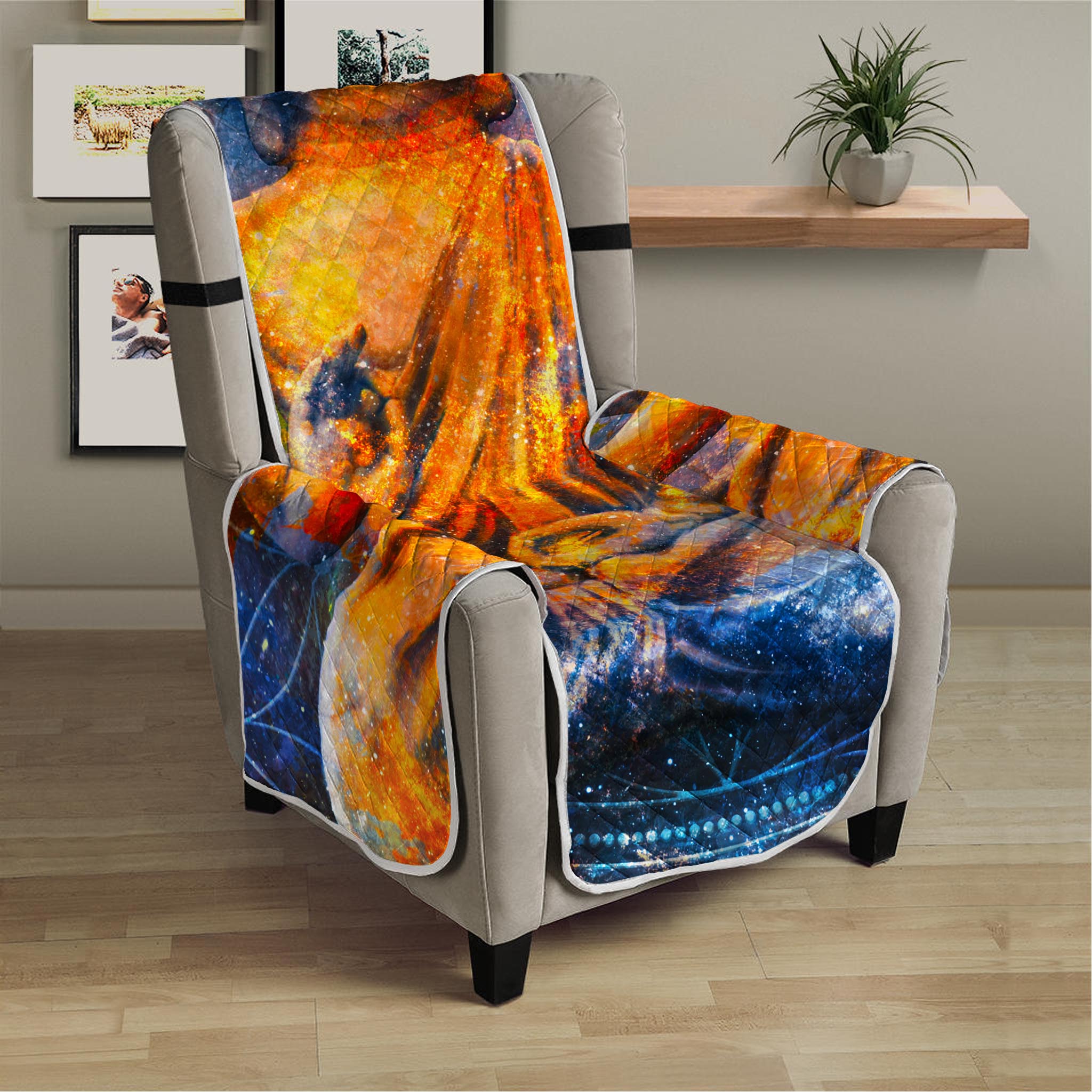 Buddha Statue Mandala Print Armchair Protector