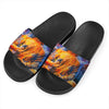 Buddha Statue Mandala Print Black Slide Sandals