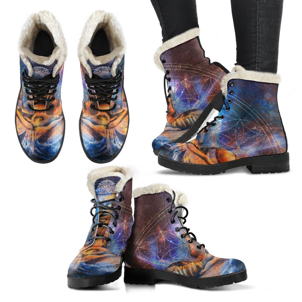 Buddha Statue Mandala Print Comfy Boots GearFrost