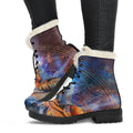 Buddha Statue Mandala Print Faux Fur Leather Boots