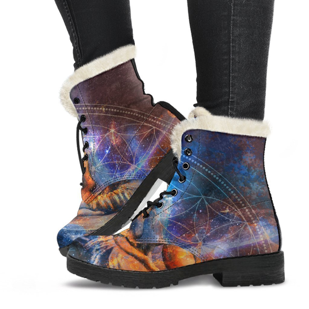 Buddha Statue Mandala Print Comfy Boots GearFrost