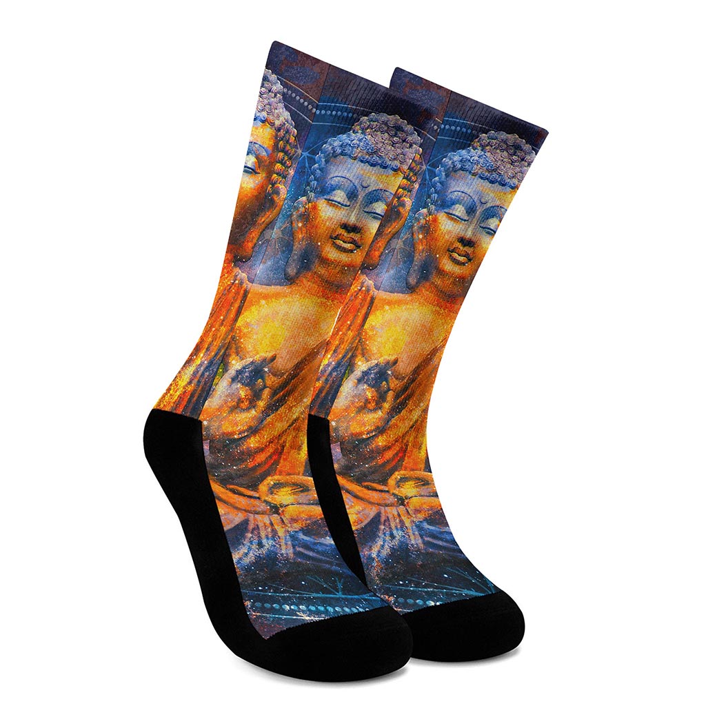 Buddha Statue Mandala Print Crew Socks