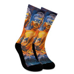 Buddha Statue Mandala Print Crew Socks