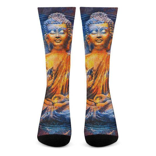 Buddha Statue Mandala Print Crew Socks