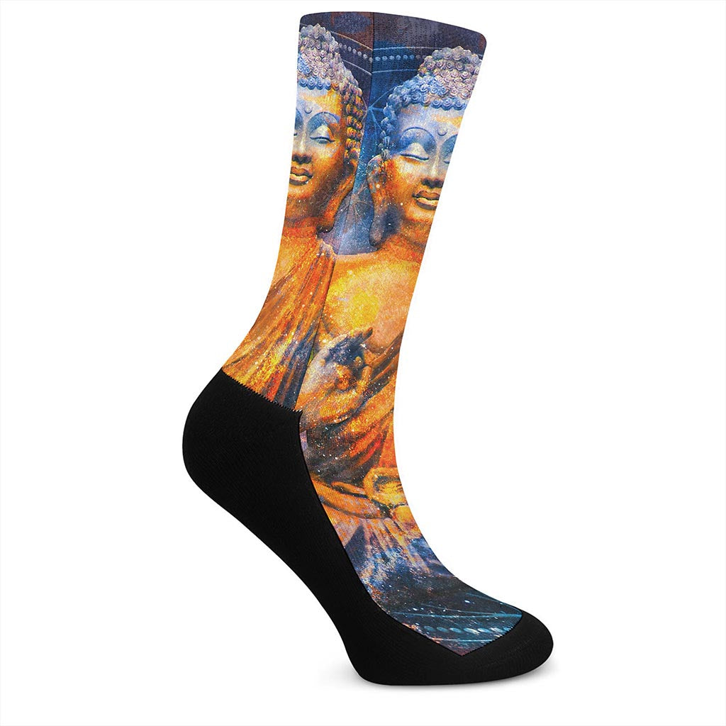 Buddha Statue Mandala Print Crew Socks