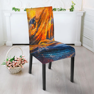 Buddha Statue Mandala Print Dining Chair Slipcover