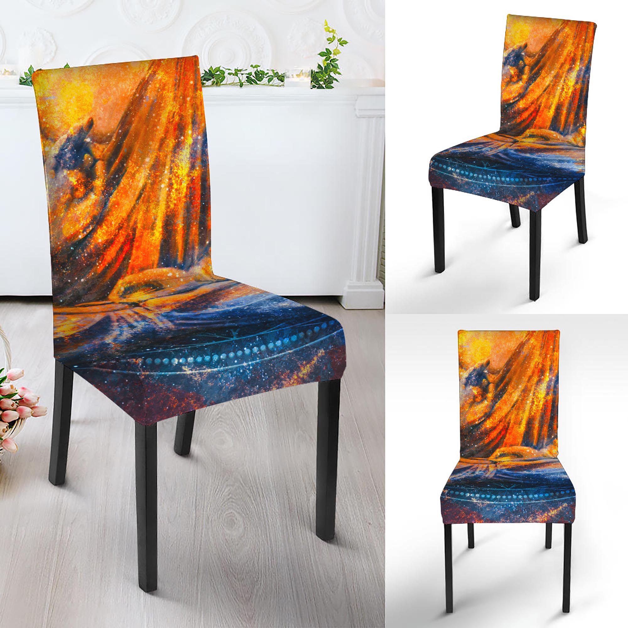 Buddha Statue Mandala Print Dining Chair Slipcover