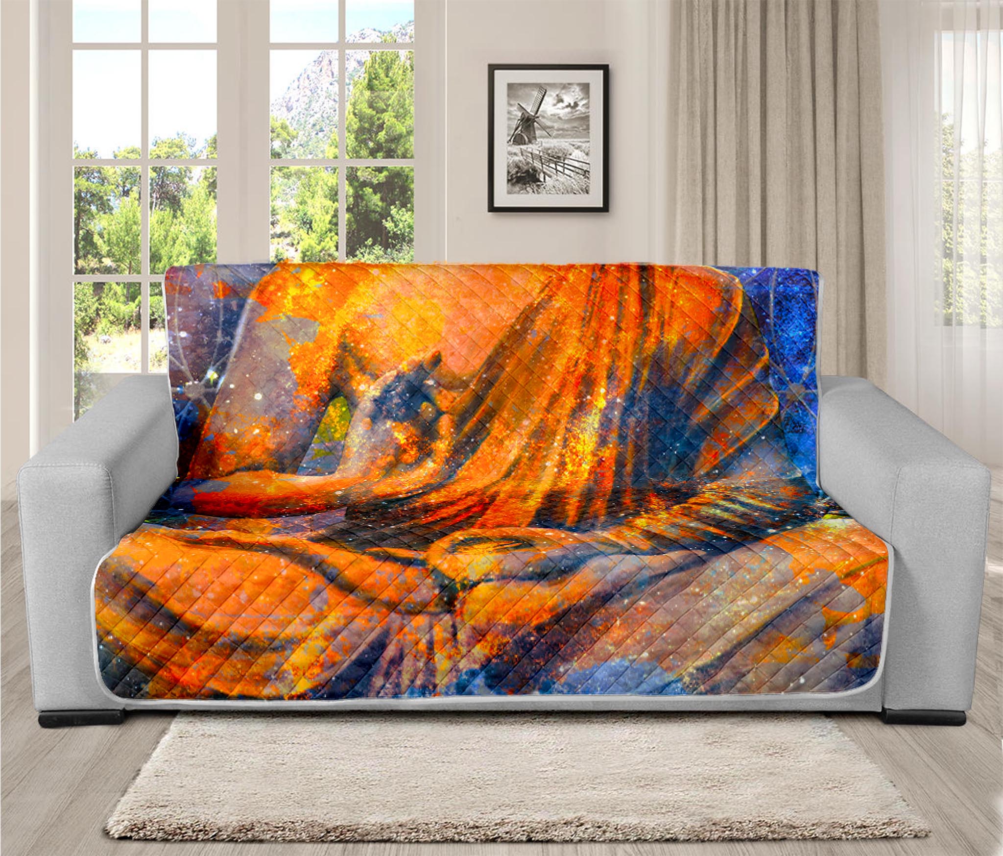 Buddha Statue Mandala Print Futon Protector