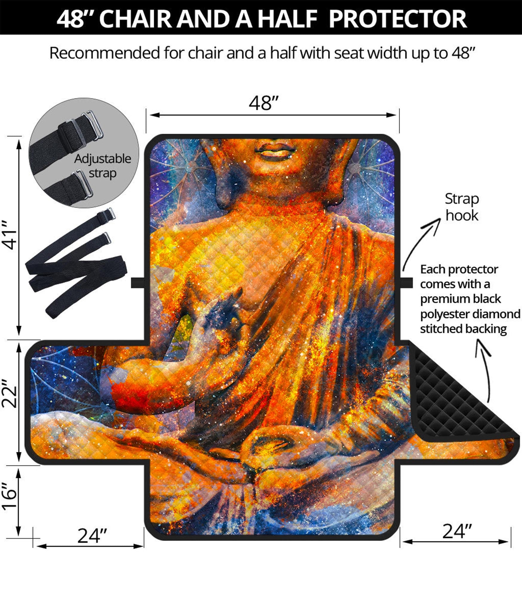 Buddha Statue Mandala Print Half Sofa Protector